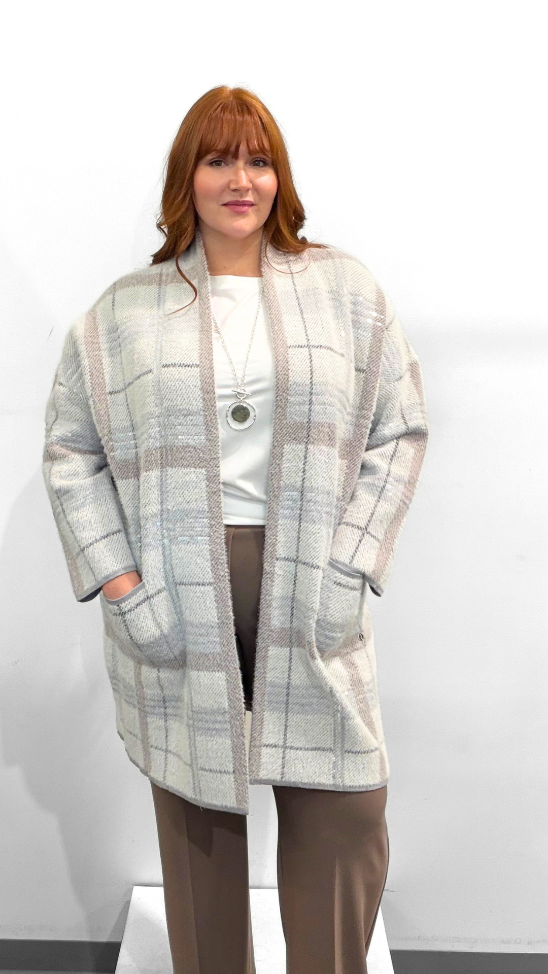 Joseph Ribkoff Sequin Plaid Coatigan