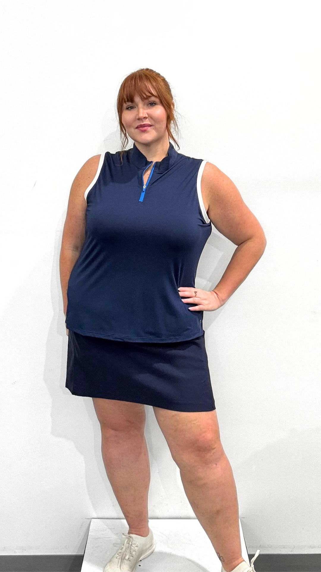 Tribal Golf Sleeveless Zip Mock Neck