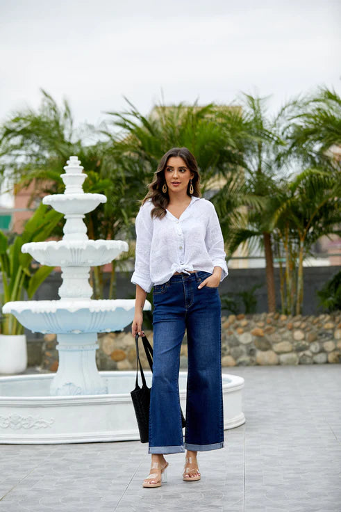 Orange Wide Leg with Cuff Jean