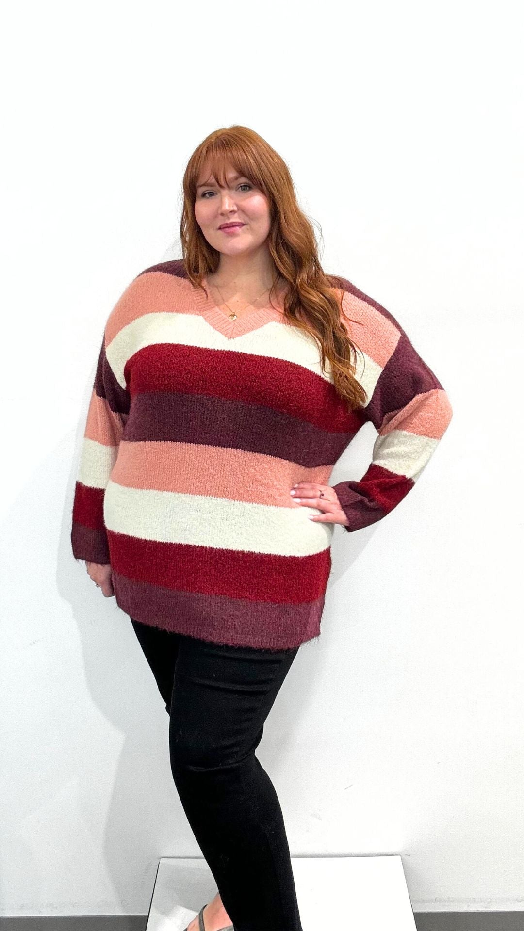 Wasabi Jolie V-Neck Stripe Sweater