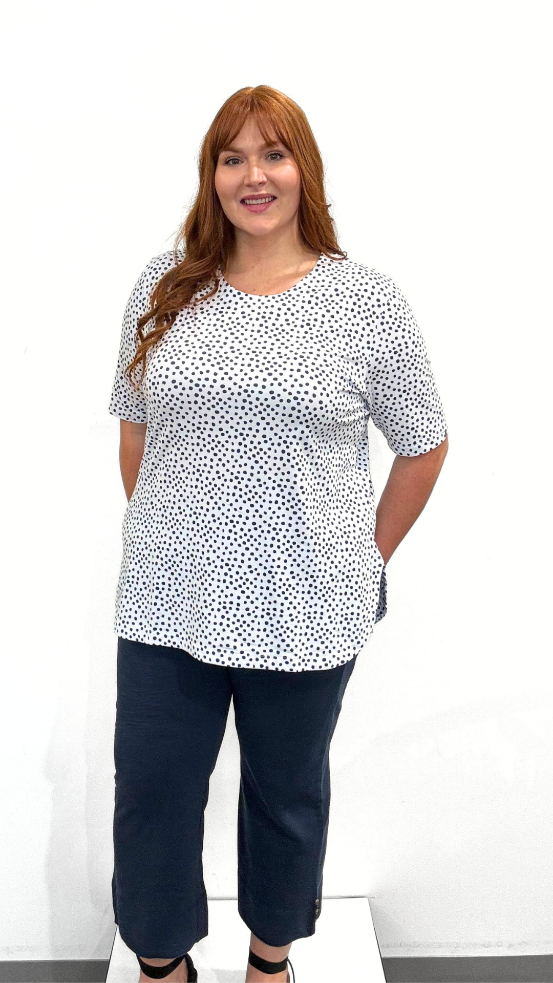 Wild Palms Elbow Sleeve Dot Top