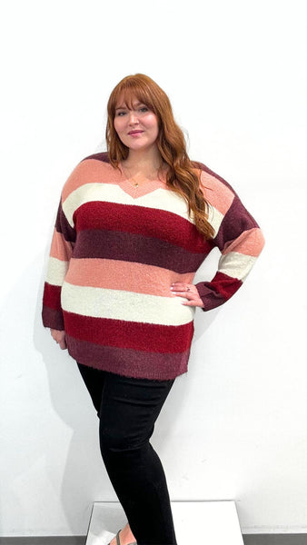 Wasabi Jolie V-Neck Stripe Sweater