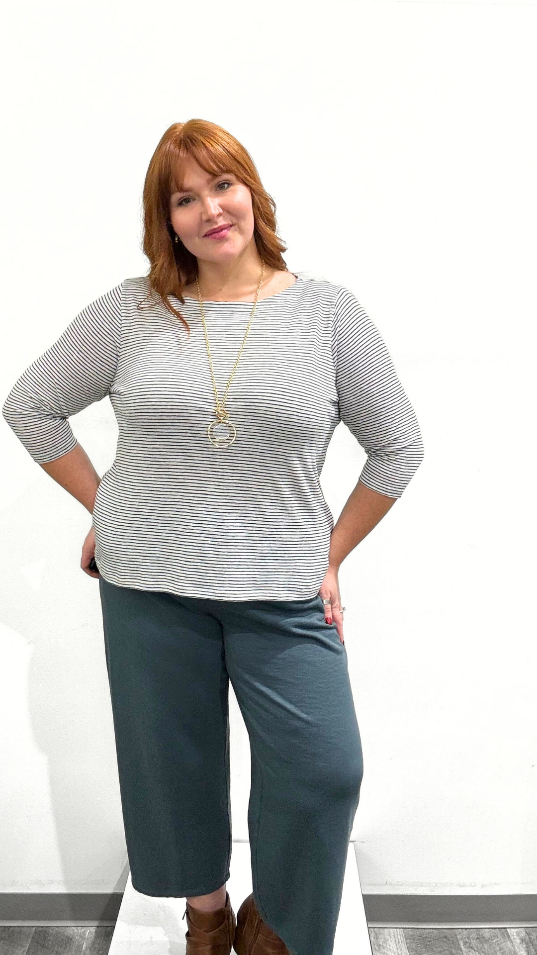 Eileen Fisher Bateau Neck 3/4 Sleeve Top