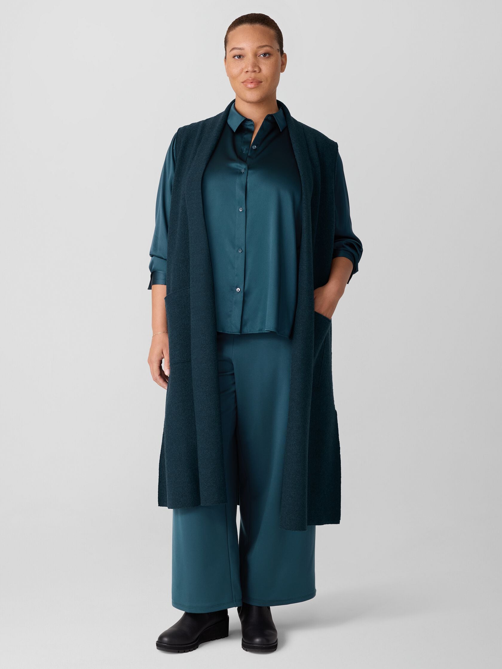 Eileen Fisher C/L Shawl Collar Vest W/Pockets