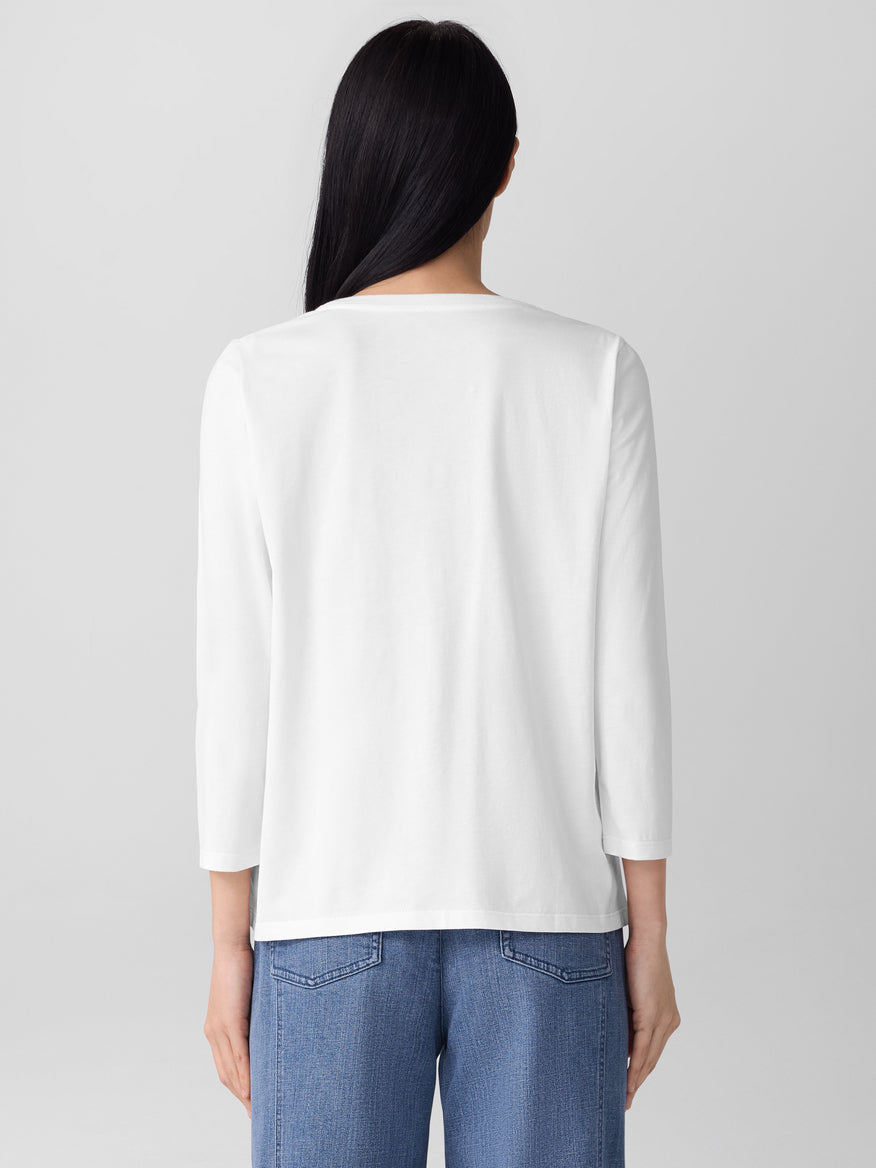 Eileen Fisher Round Neck Easy 3/4 Sleeve Tee
