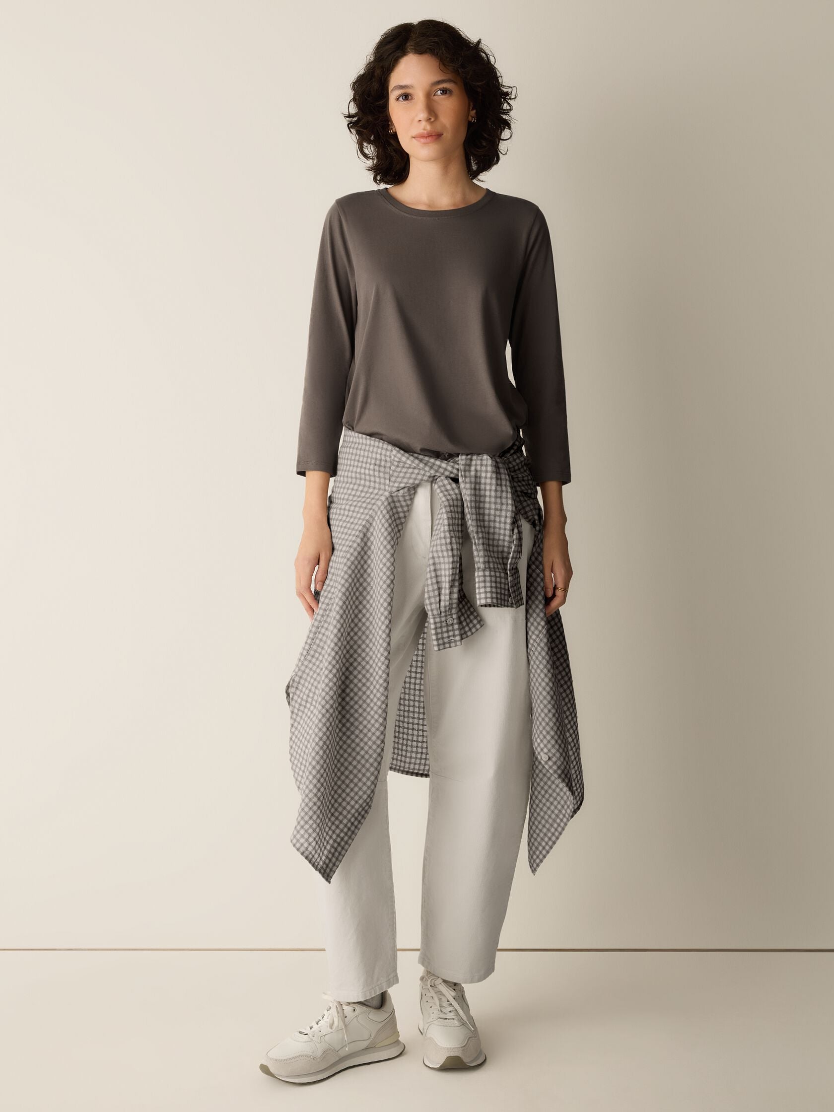 (Pre-Order) Eileen Fisher Round Neck Easy 3/4 Sleeve Tee