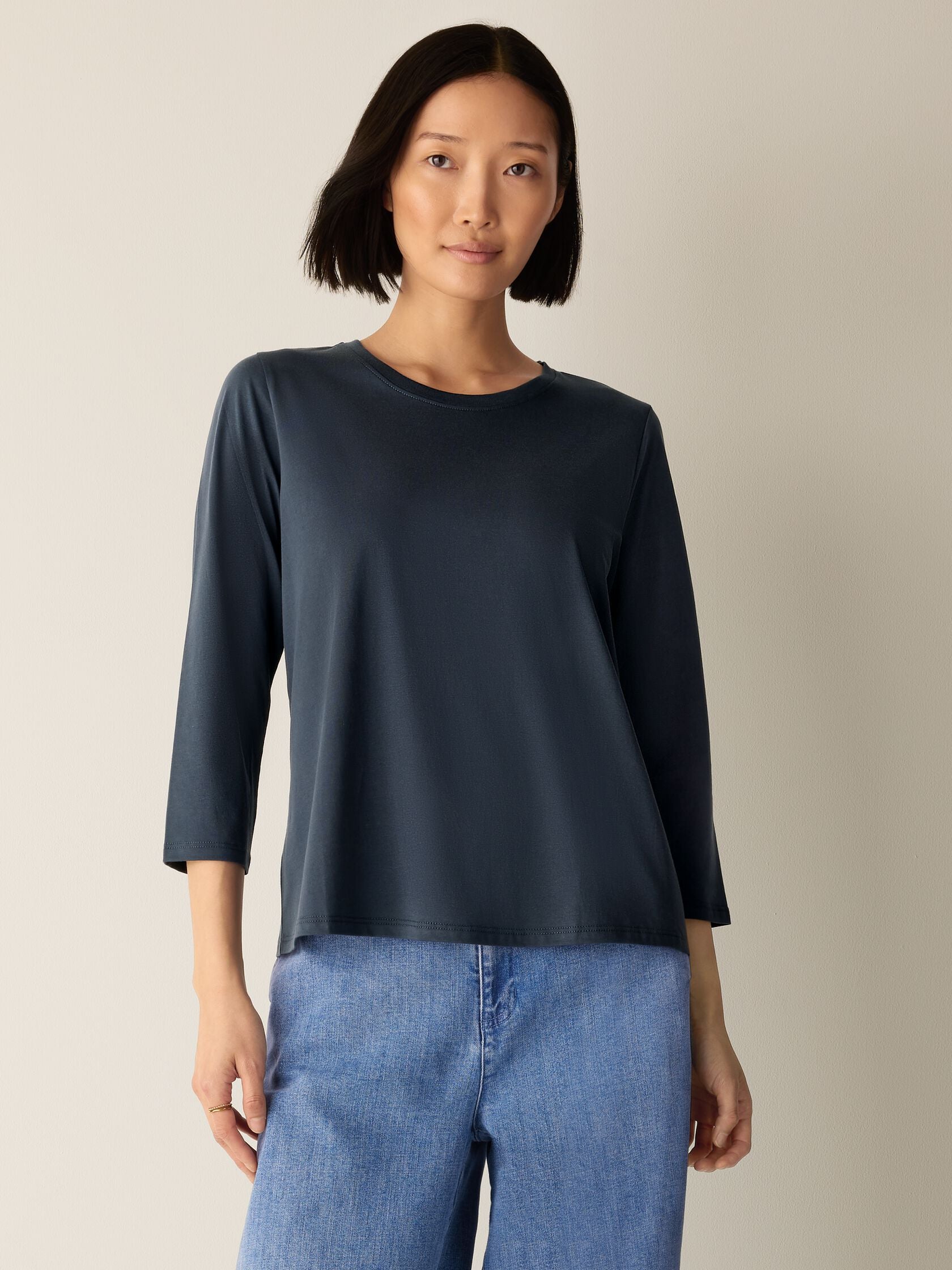 (Pre-Order) Eileen Fisher Round Neck Easy 3/4 Sleeve Tee
