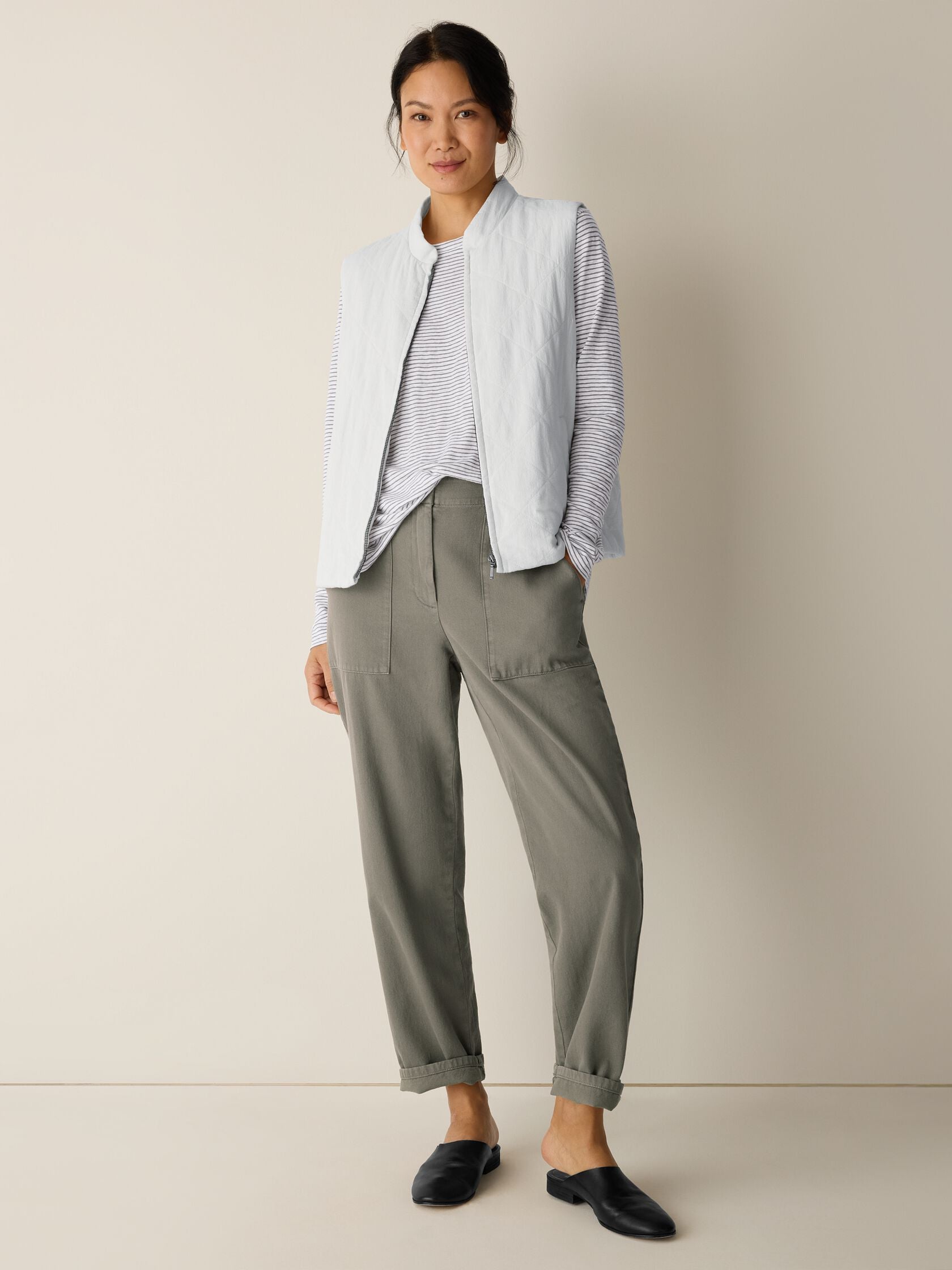 Eileen Fisher Striped Crew Neck Long Sleeve Tee