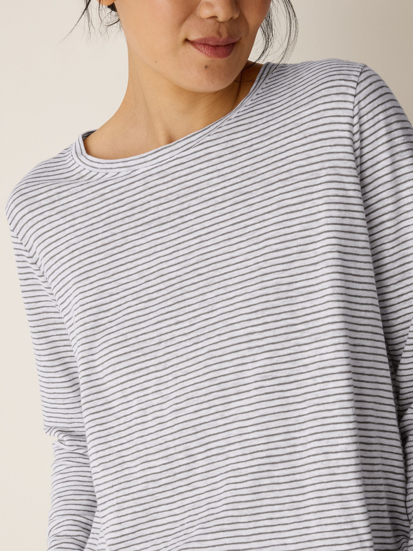 Eileen Fisher Striped Crew Neck Long Sleeve Tee