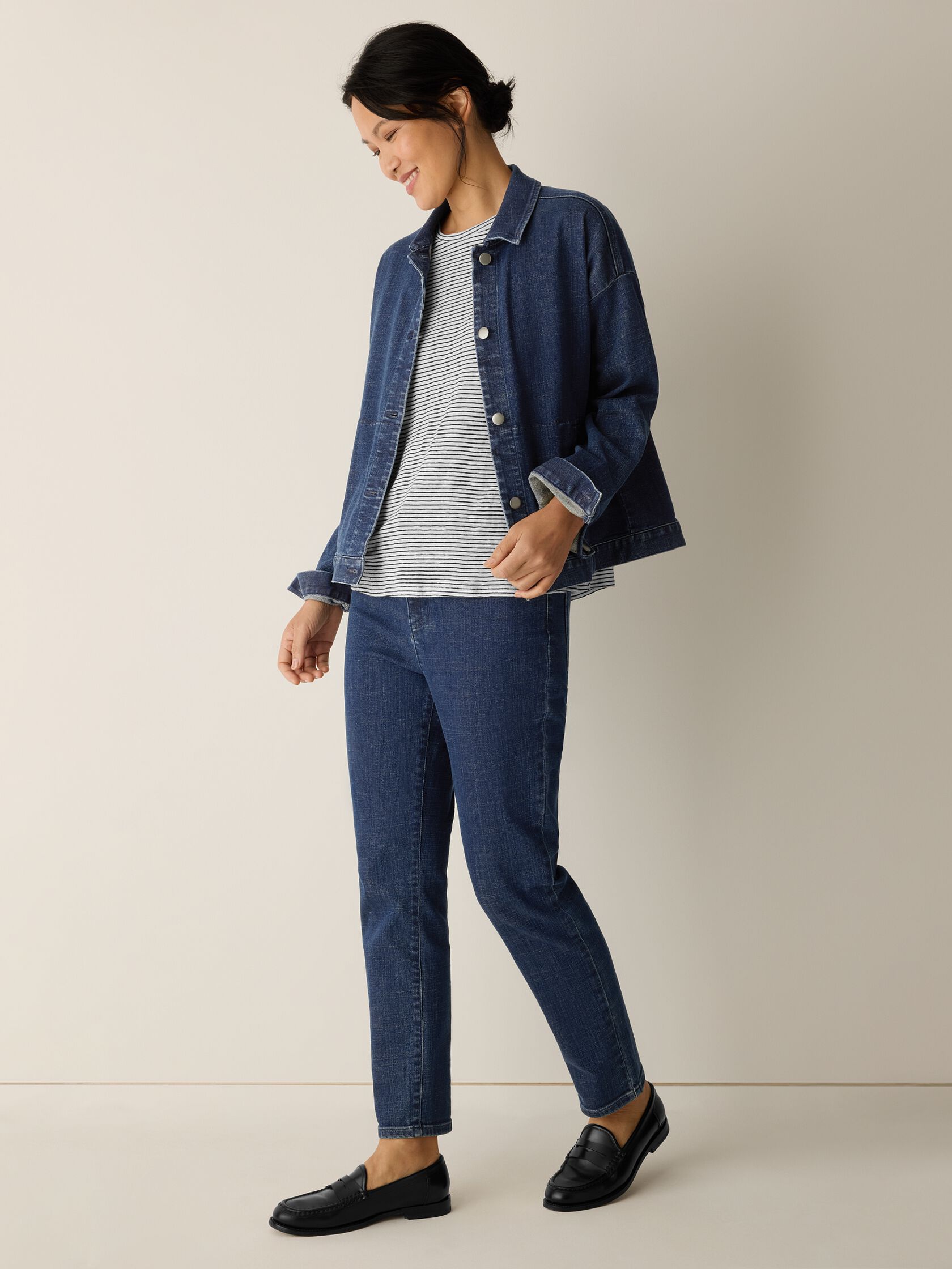 Eileen Fisher Striped Crew Neck Short Sleeve Tee