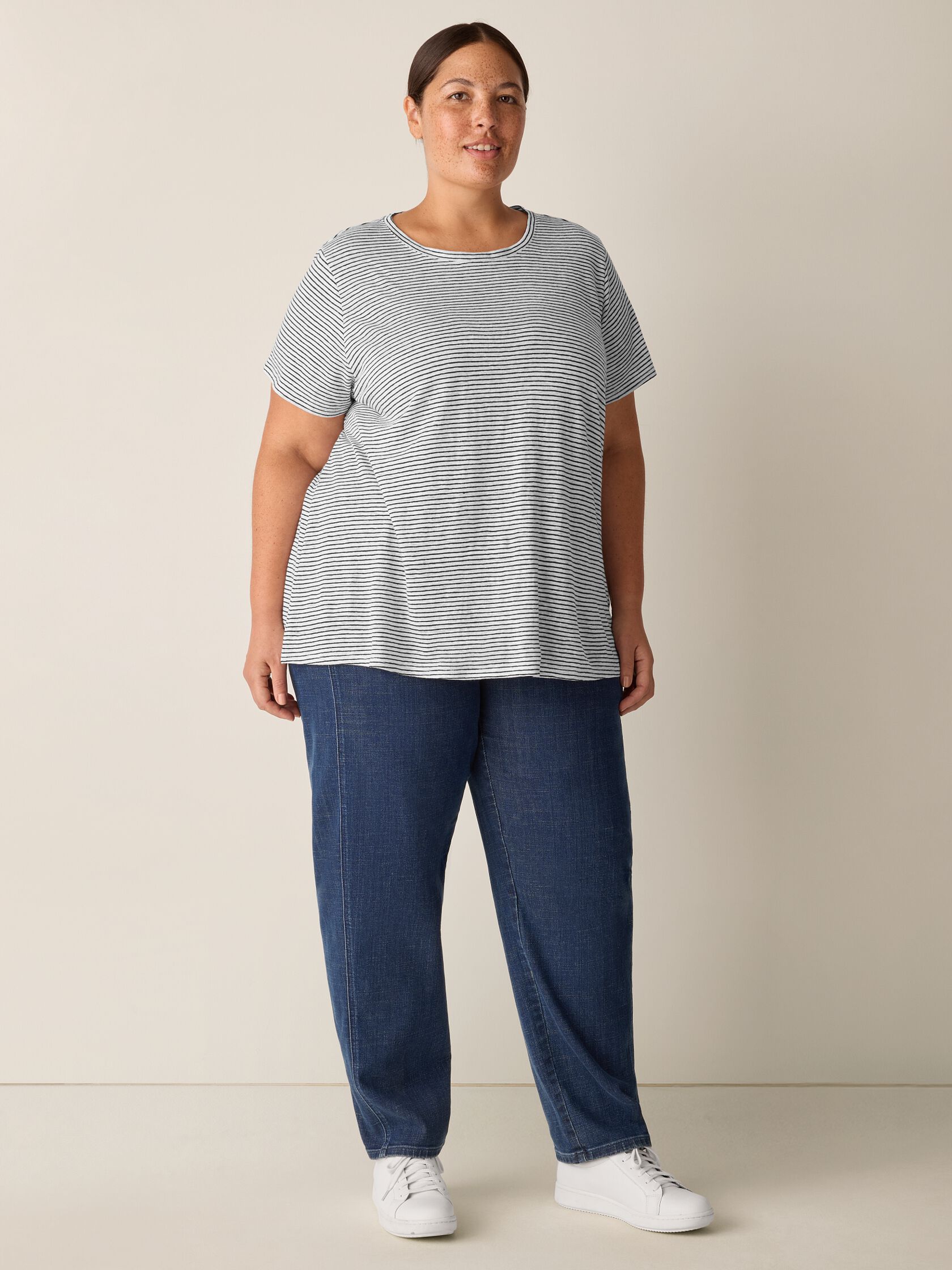 Eileen Fisher Striped Crew Neck Short Sleeve Tee