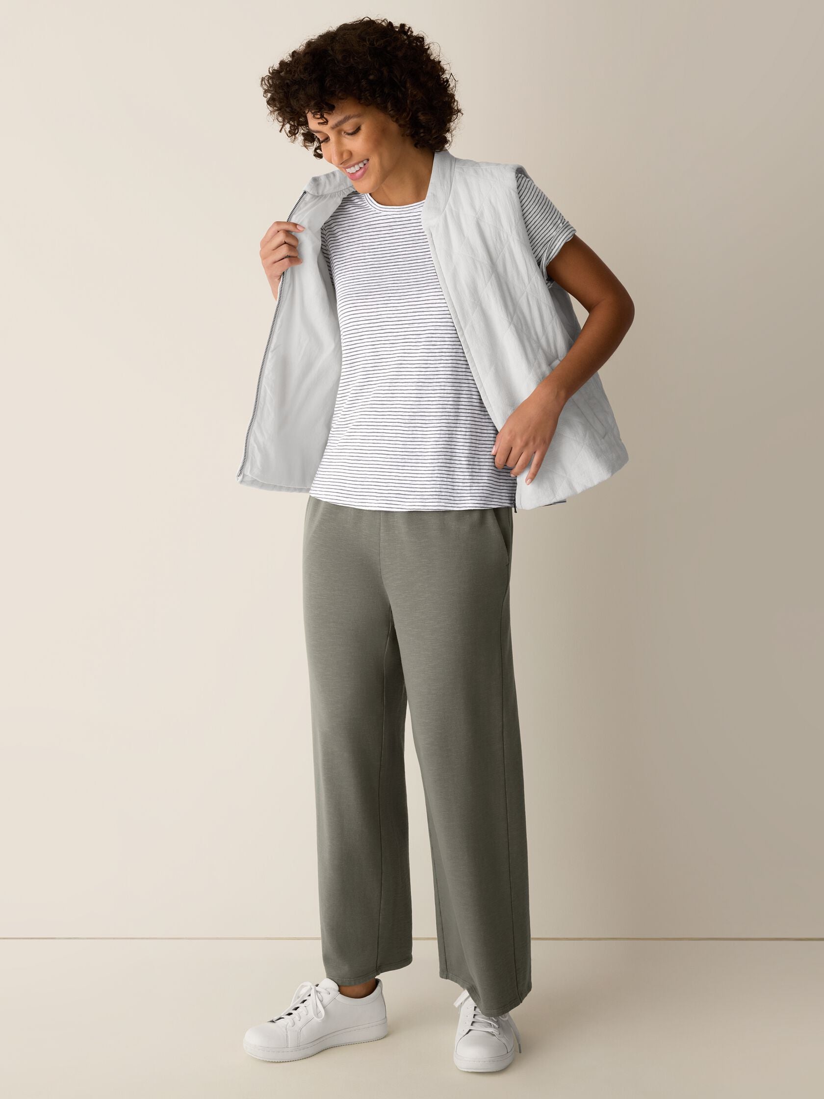 Eileen Fisher Striped Crew Neck Short Sleeve Tee