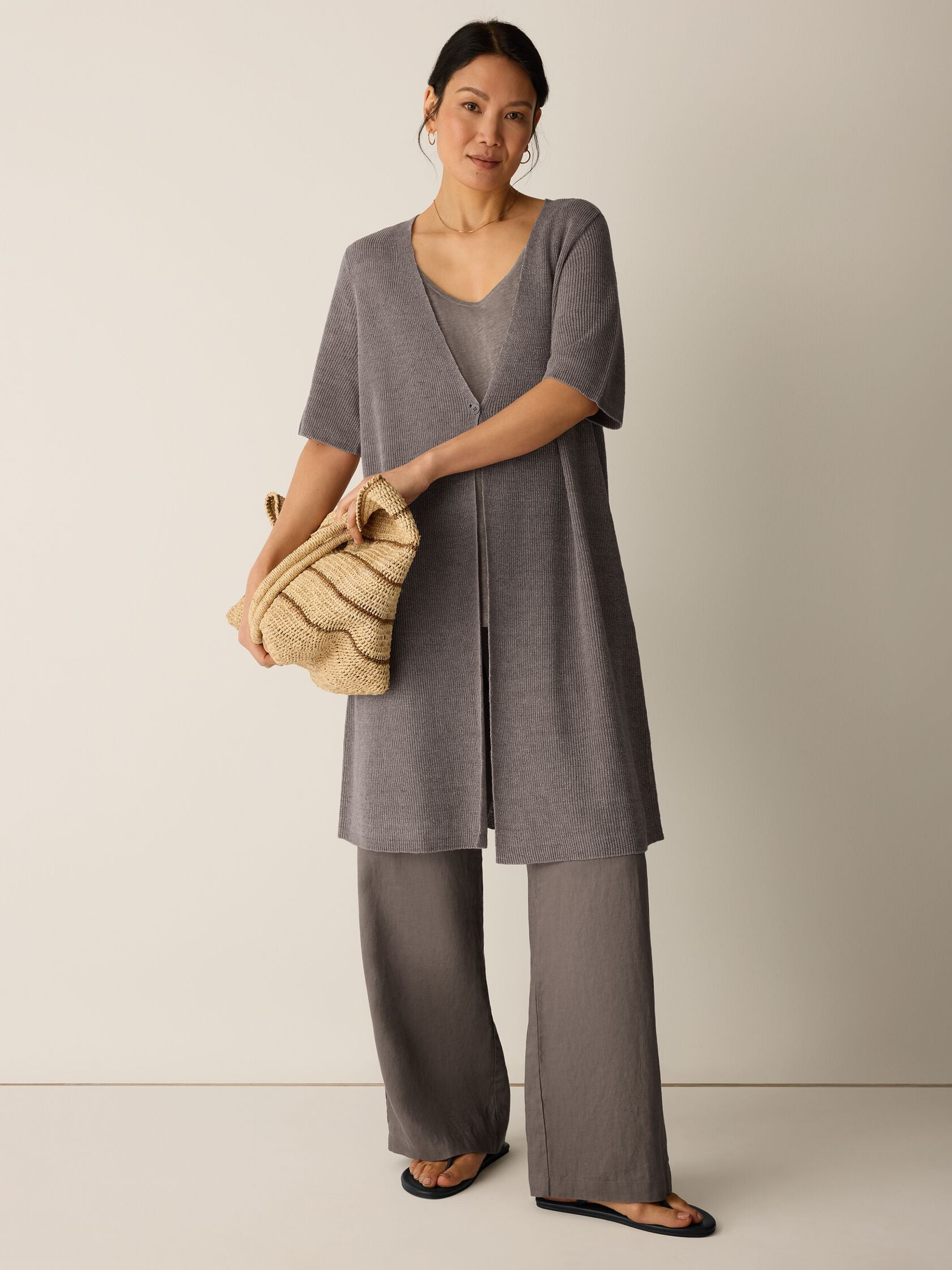 Eileen Fisher V-Neck Short Sleeve Cardigan