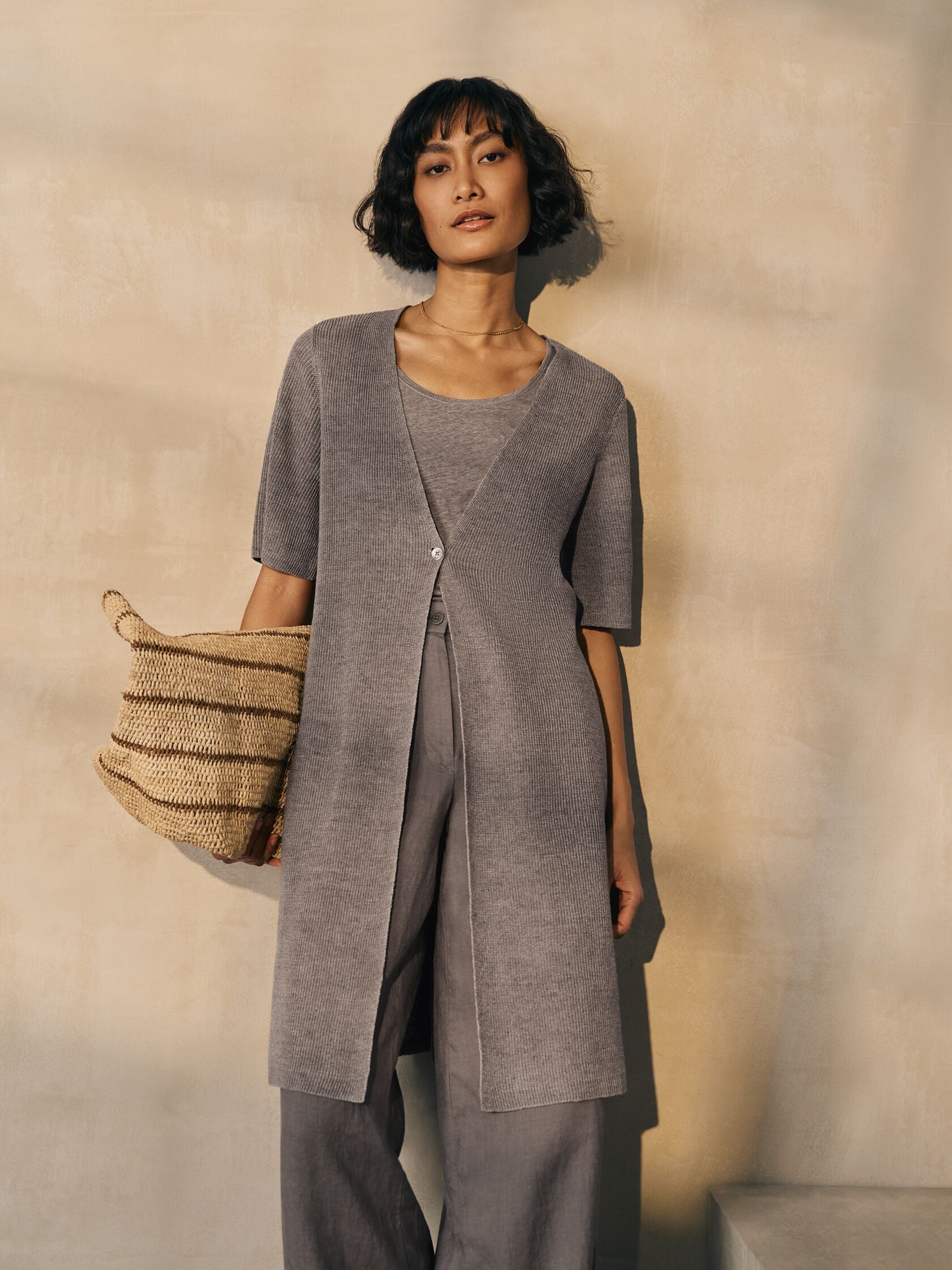 Eileen Fisher V-Neck Short Sleeve Cardigan