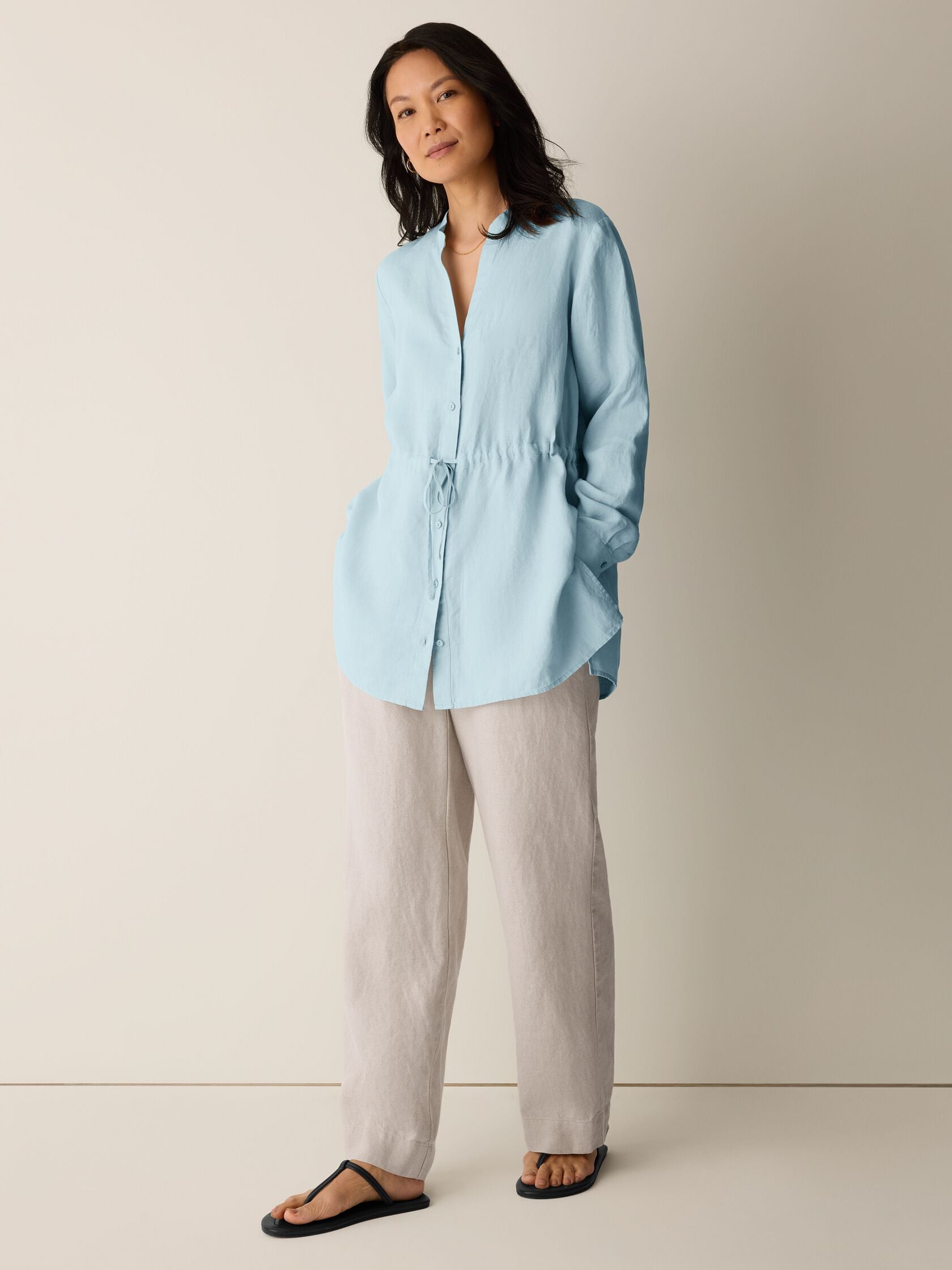 Eileen Fisher Mandarin Collar Long Shirt