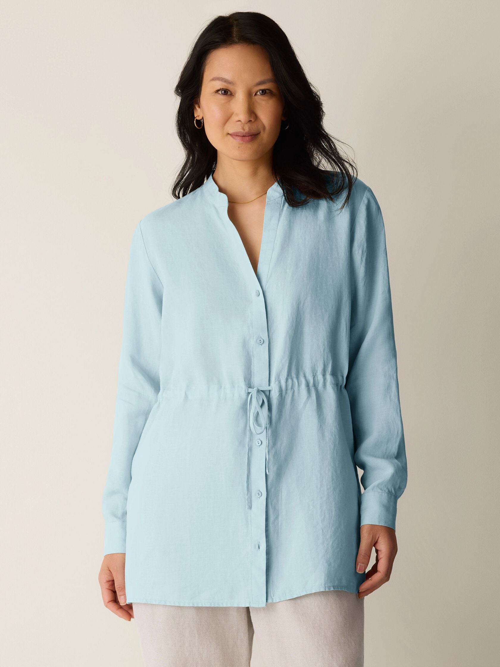 Eileen Fisher Mandarin Collar Long Shirt