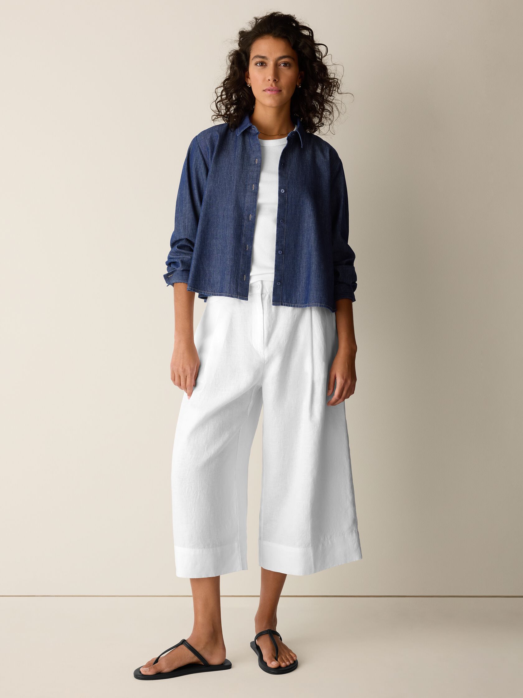 Eileen Fisher High-Waisted Wide Cropped Trouser