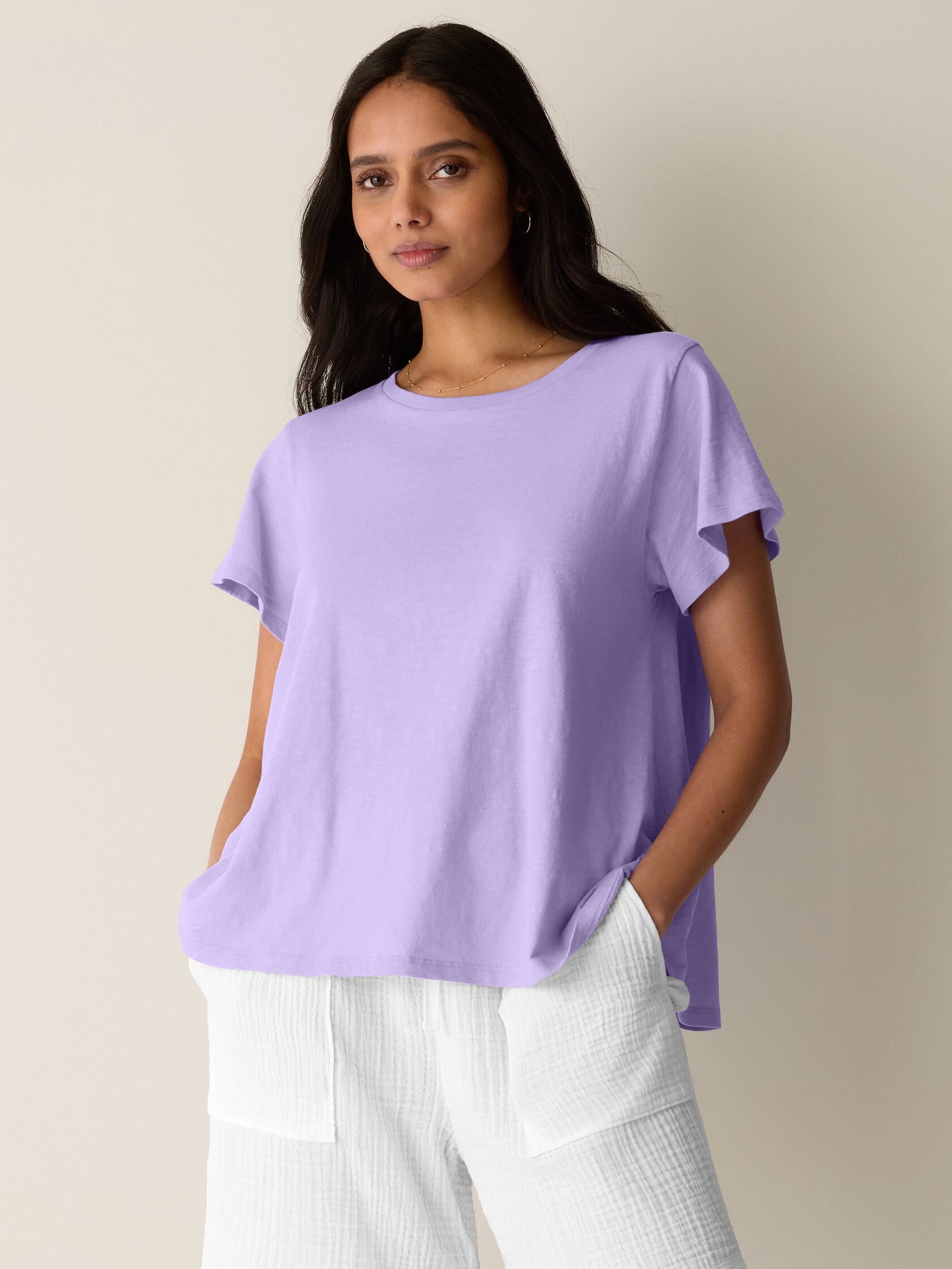 (Pre-Order) Eileen Fisher Crew Neck Tee With Cap Sleeve
