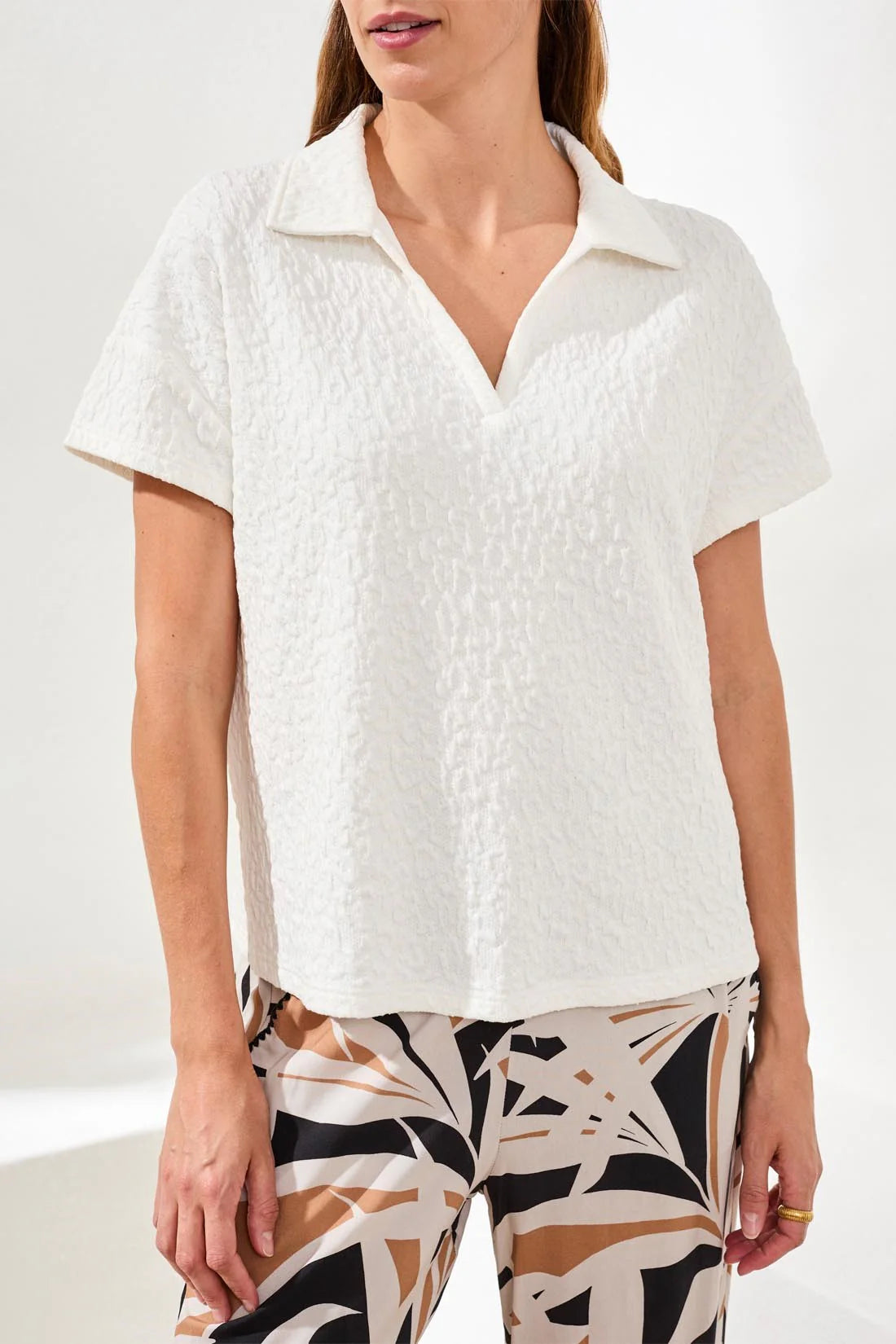 Tribal Short Sleeve Johnny Collar Top