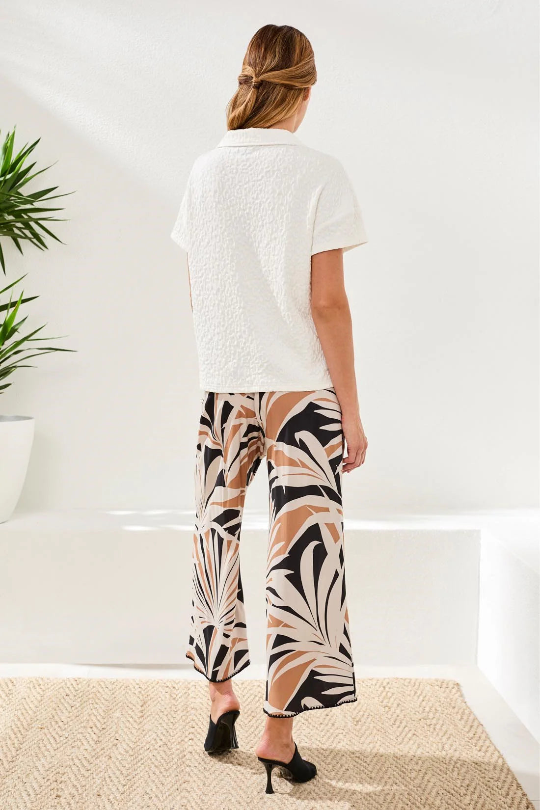 Tribal Short Sleeve Johnny Collar Top