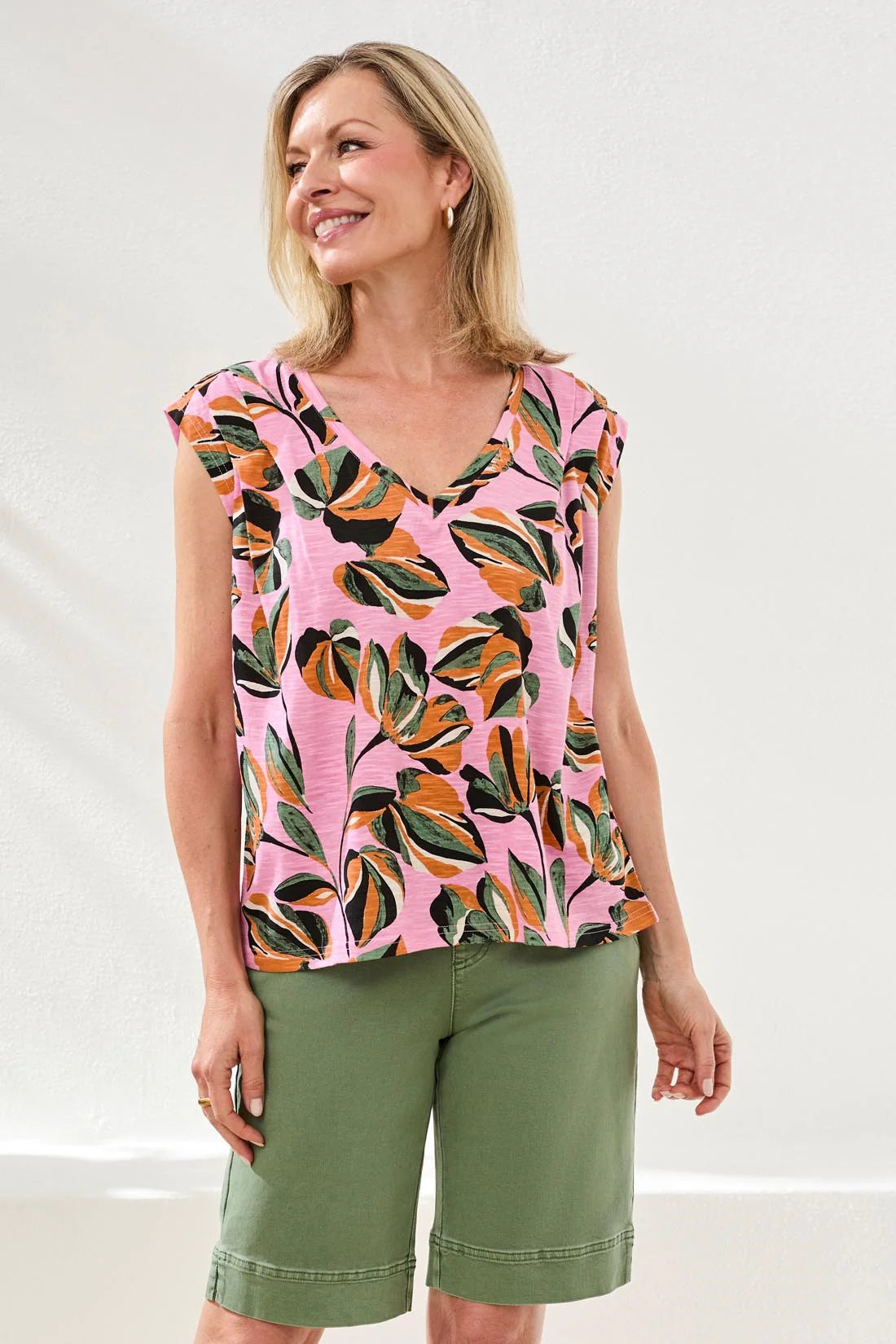 Tribal V-Neck Cap Sleeve