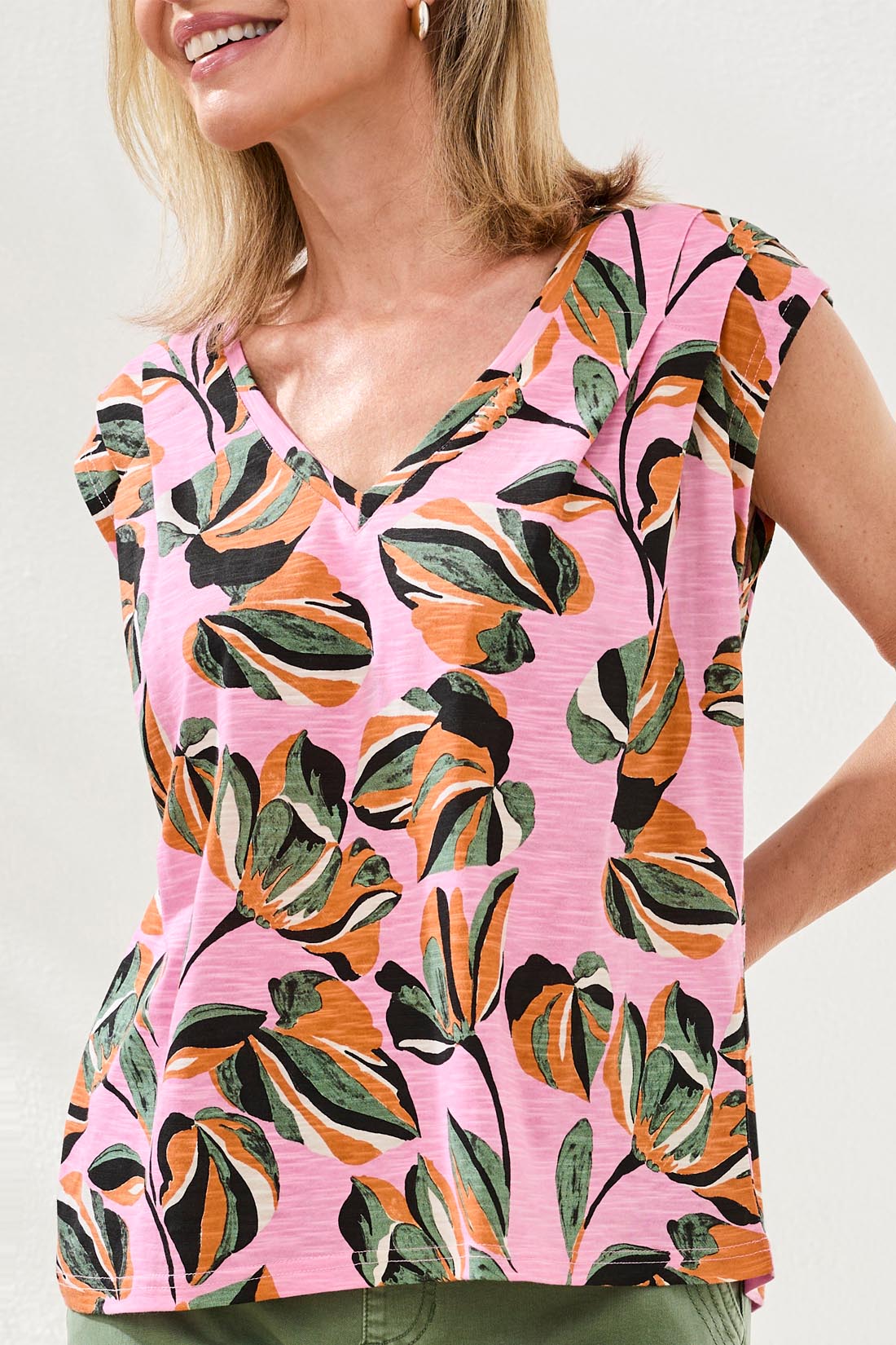 Tribal V-Neck Cap Sleeve