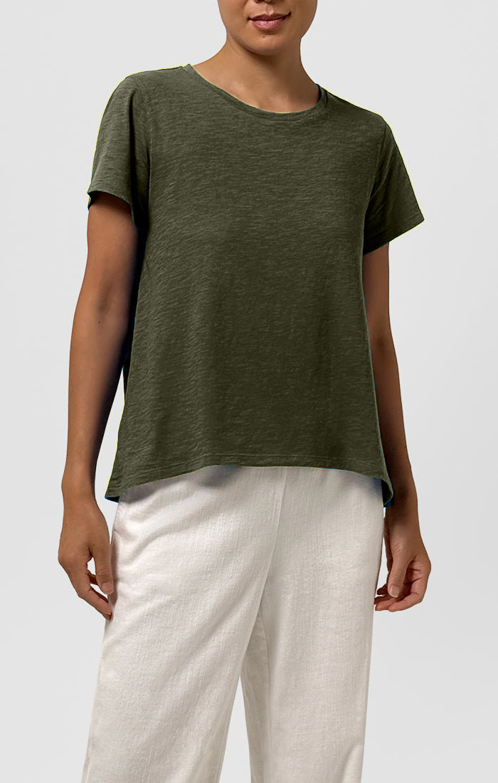 (Pre-Order) Eileen Fisher Crew Neck Tee With Cap Sleeve