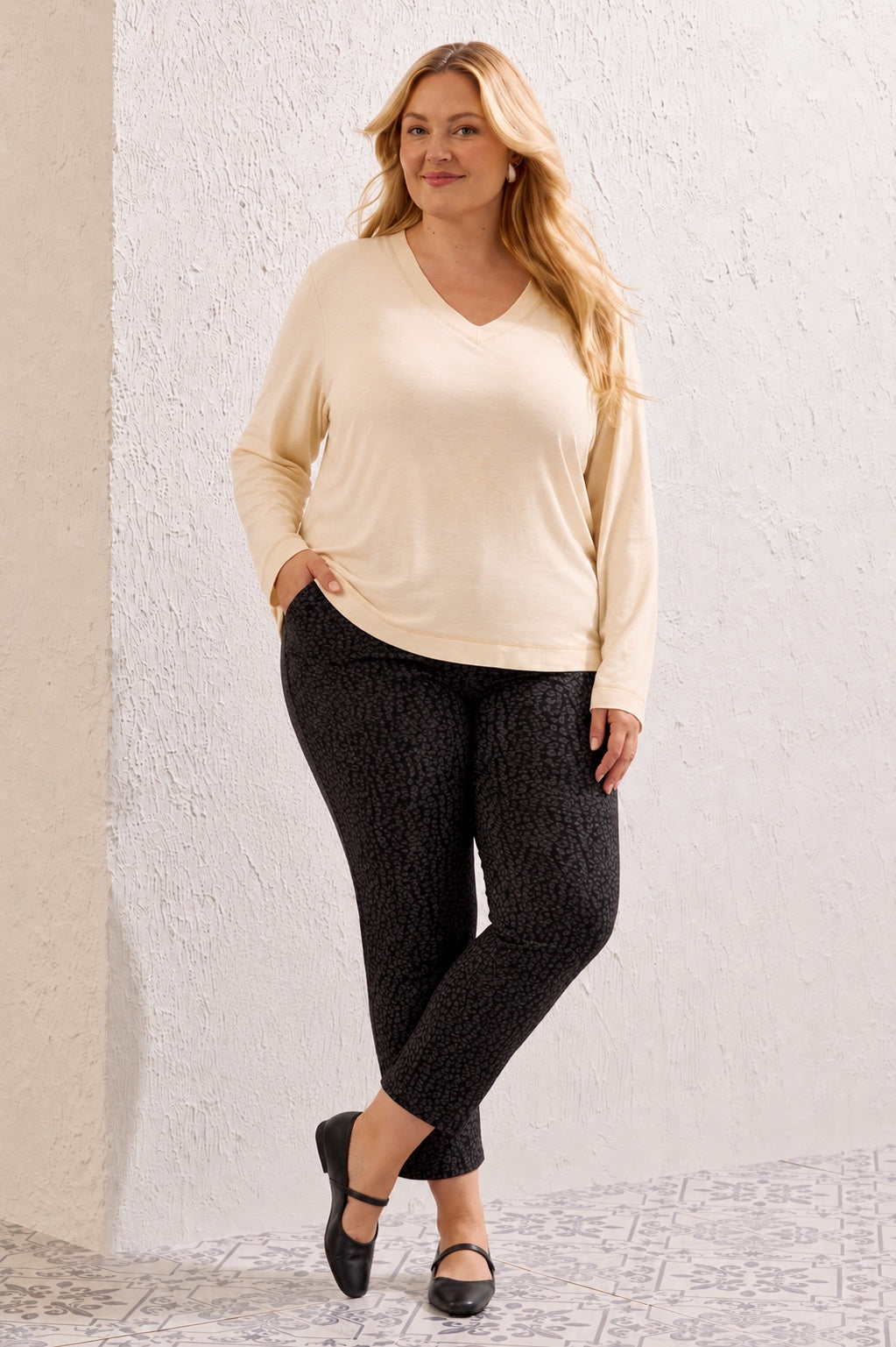 Tribal Long Sleeve V-Neck Top