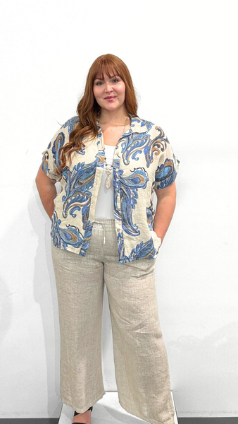 Orange Lorenza's Paisley Print Linen Shirt