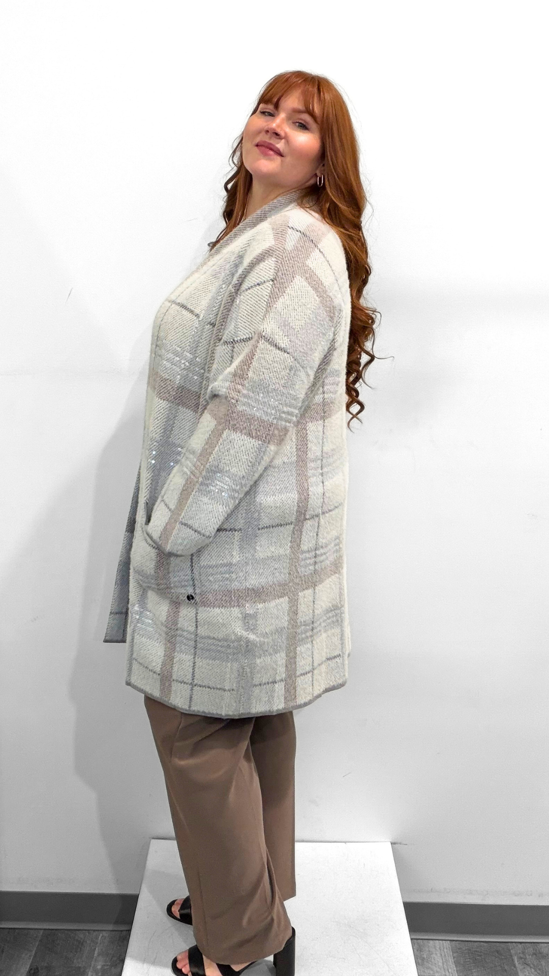 Joseph Ribkoff Sequin Plaid Coatigan