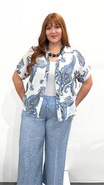 Orange Lorenza's Paisley Print Linen Shirt