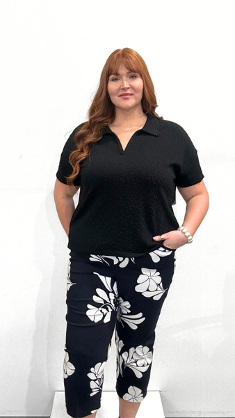 Tribal Short Sleeve Johnny Collar Top