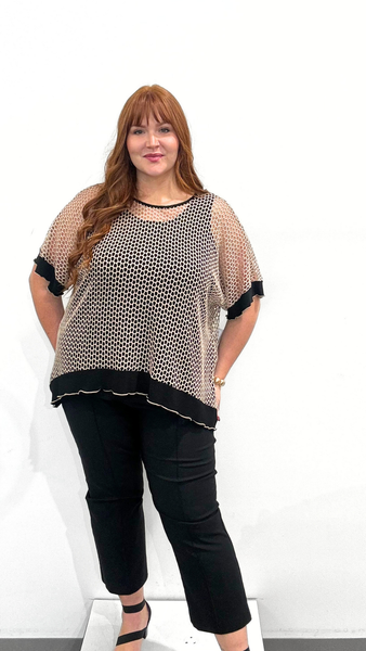 Joseph Ribkoff Silky Knit And Mesh Trapeze Top With Contrast Cuffs