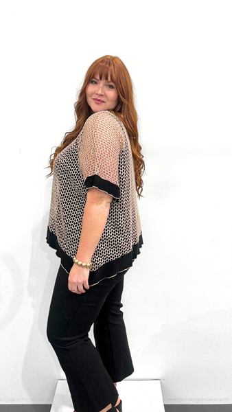 Joseph Ribkoff Silky Knit And Mesh Trapeze Top With Contrast Cuffs