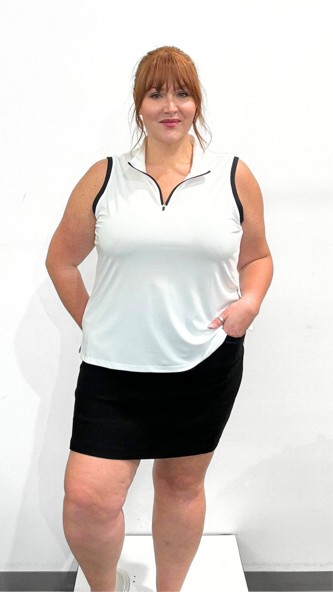 Tribal Golf Sleeveless Zip Mock Neck