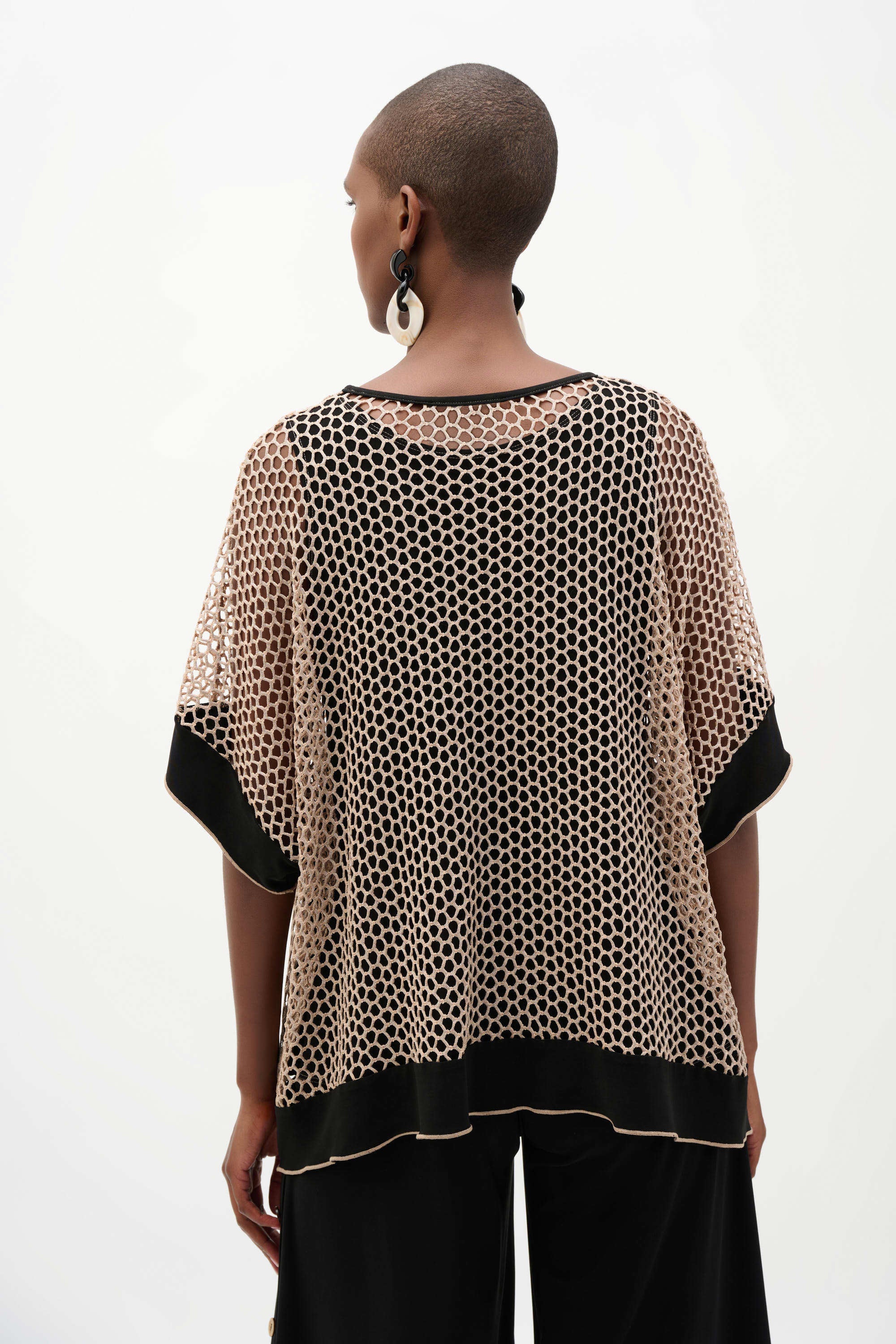 Joseph Ribkoff Silky Knit And Mesh Trapeze Top With Contrast Cuffs
