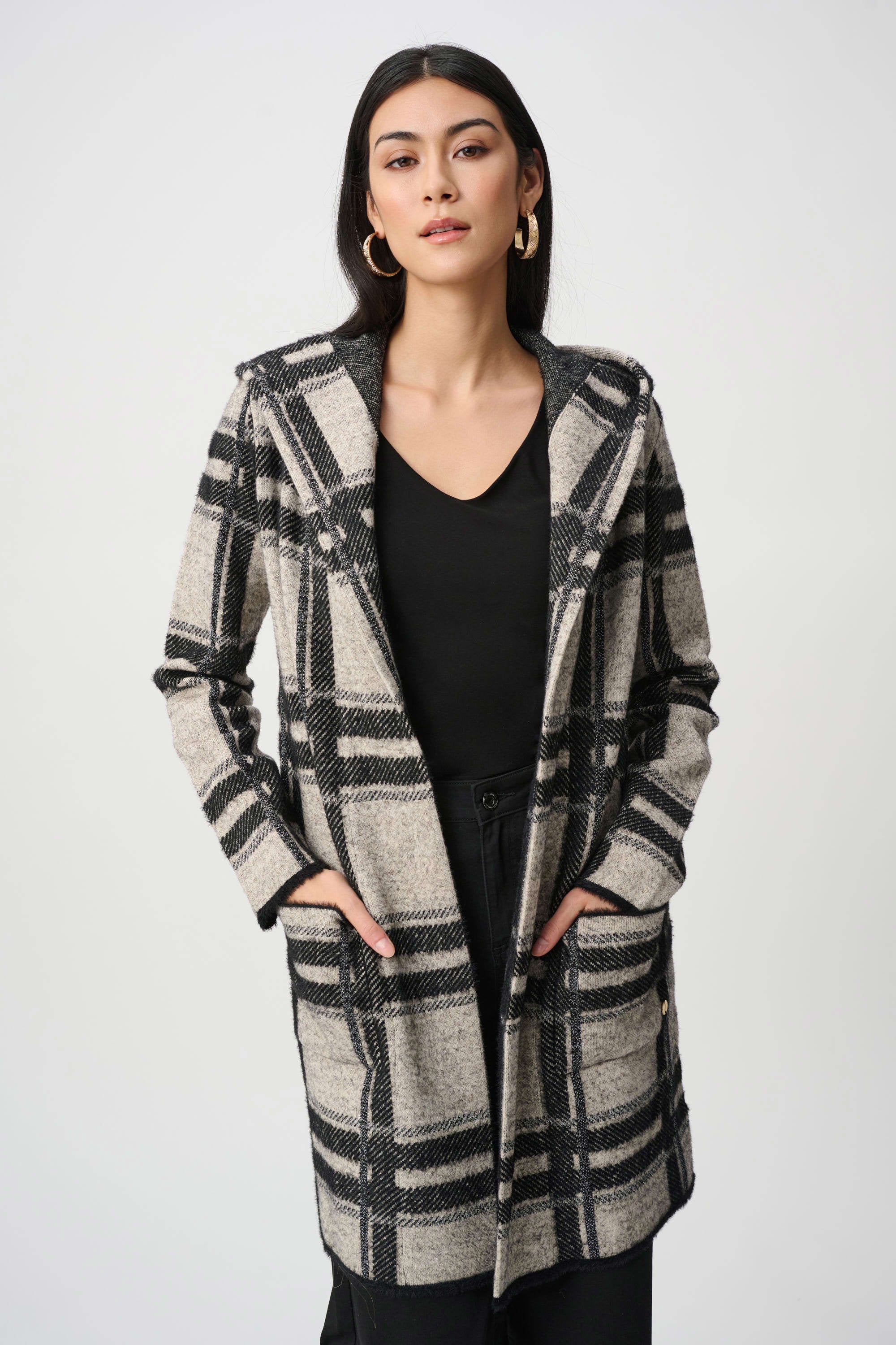 Joseph Ribkoff Plaid Hooded Jacket