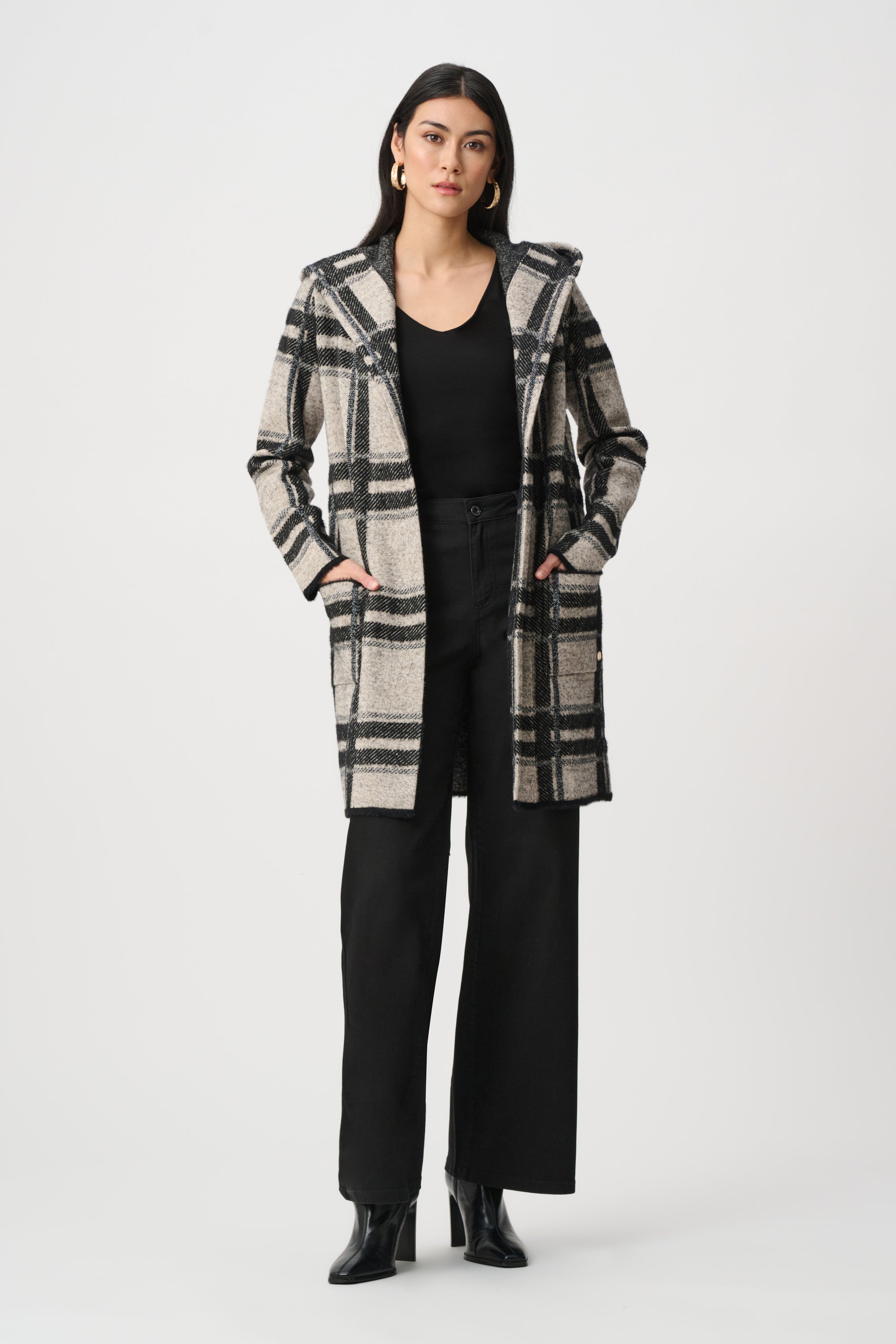 Joseph Ribkoff Plaid Hooded Jacket