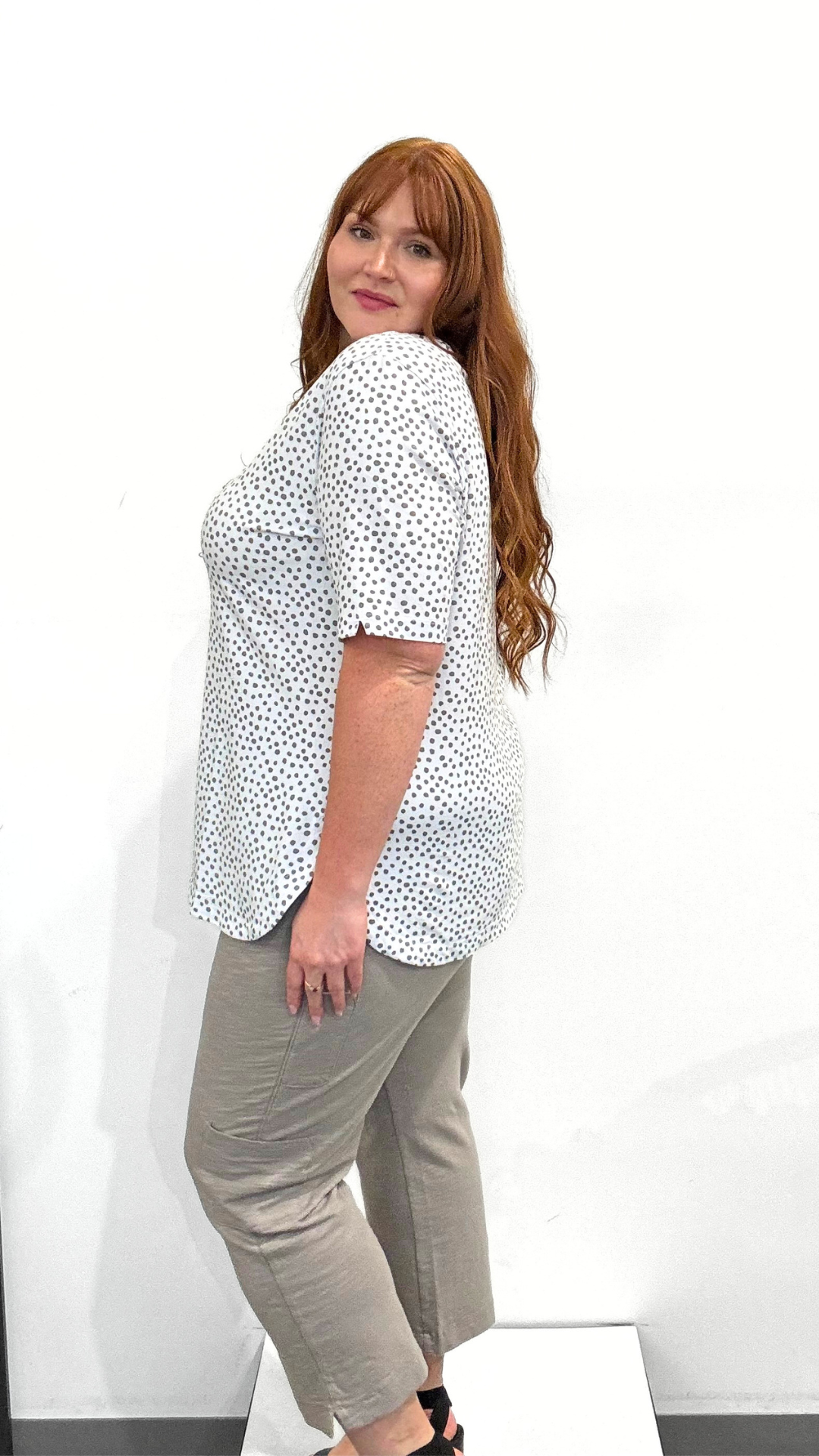 Wild Palms Elbow Sleeve Dot Top