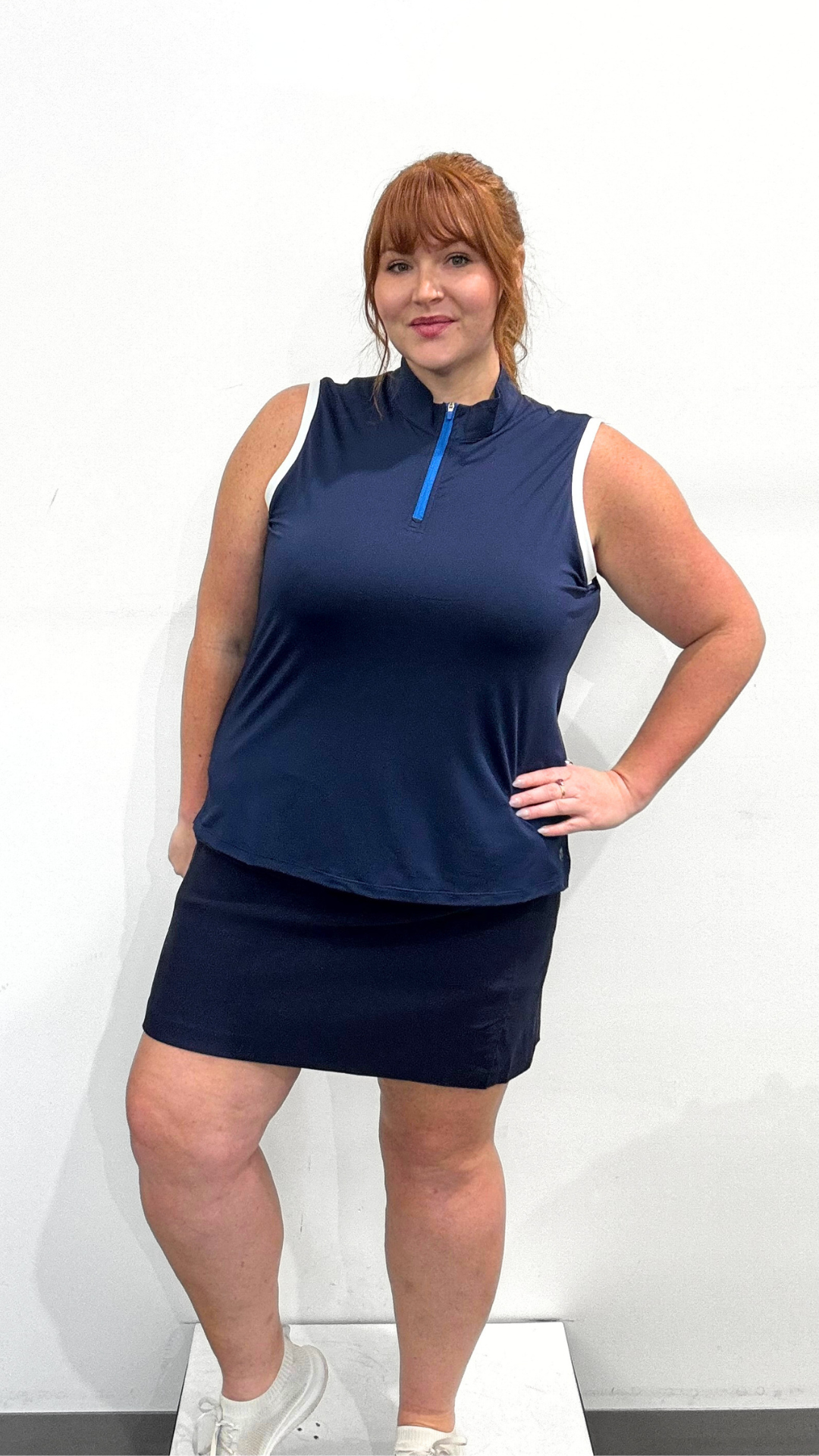 Tribal Golf Sleeveless Zip Mock Neck