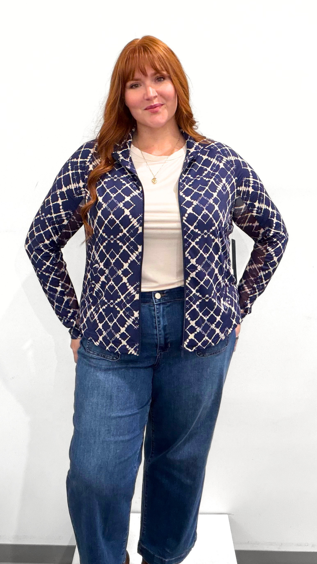 Tribal Mesh Sleeve Zip-Up Cardigan