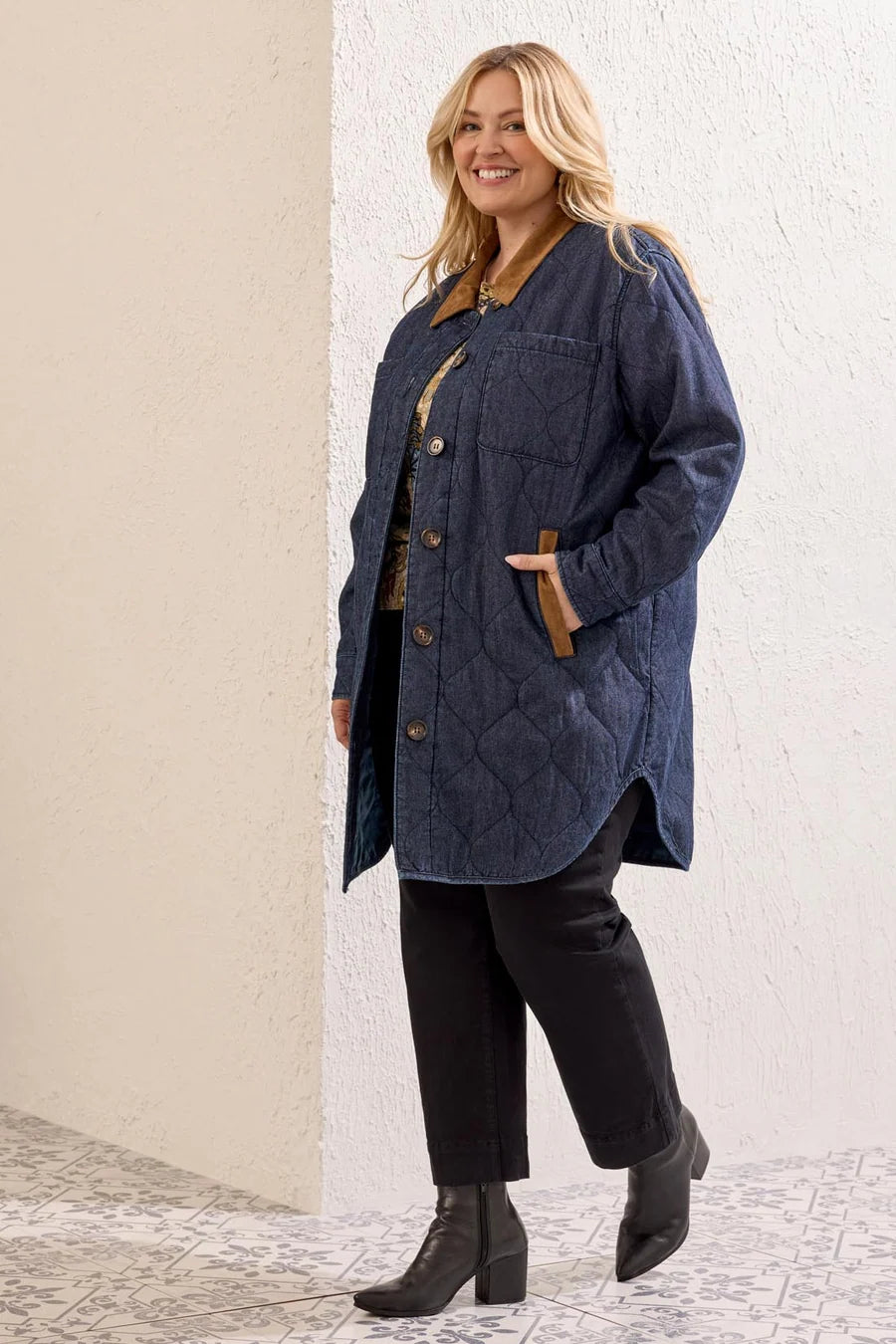 Tribal Quilted Denim Jacket