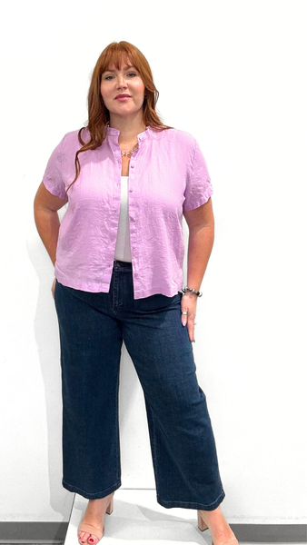 Eileen Fisher Mandarin Collar Short Sleeve Shirt