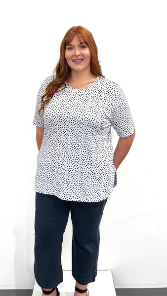 Wild Palms Elbow Sleeve Dot Top