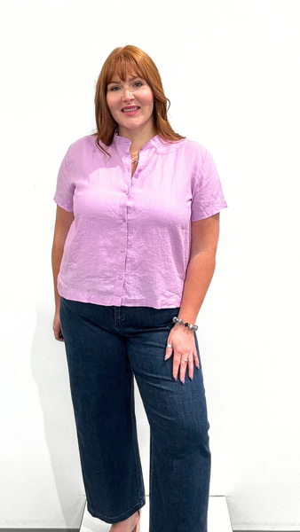 Eileen Fisher Mandarin Collar Short Sleeve Shirt