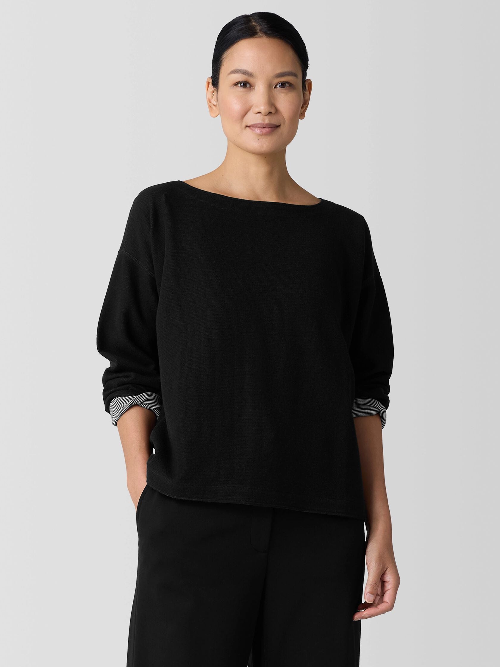 Eileen Fisher Bateau Neck Reversible Box Top