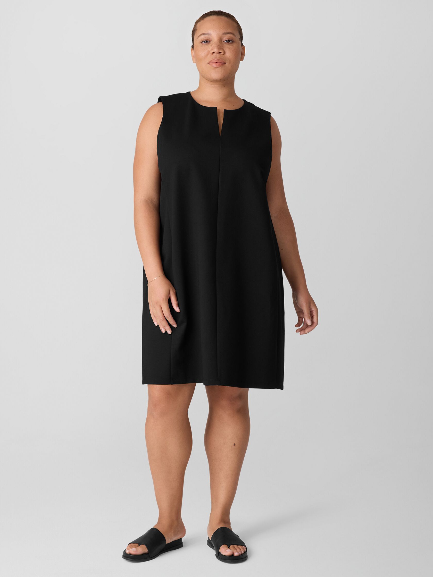 Eileen Fisher Split Neck K/L Shift Dress