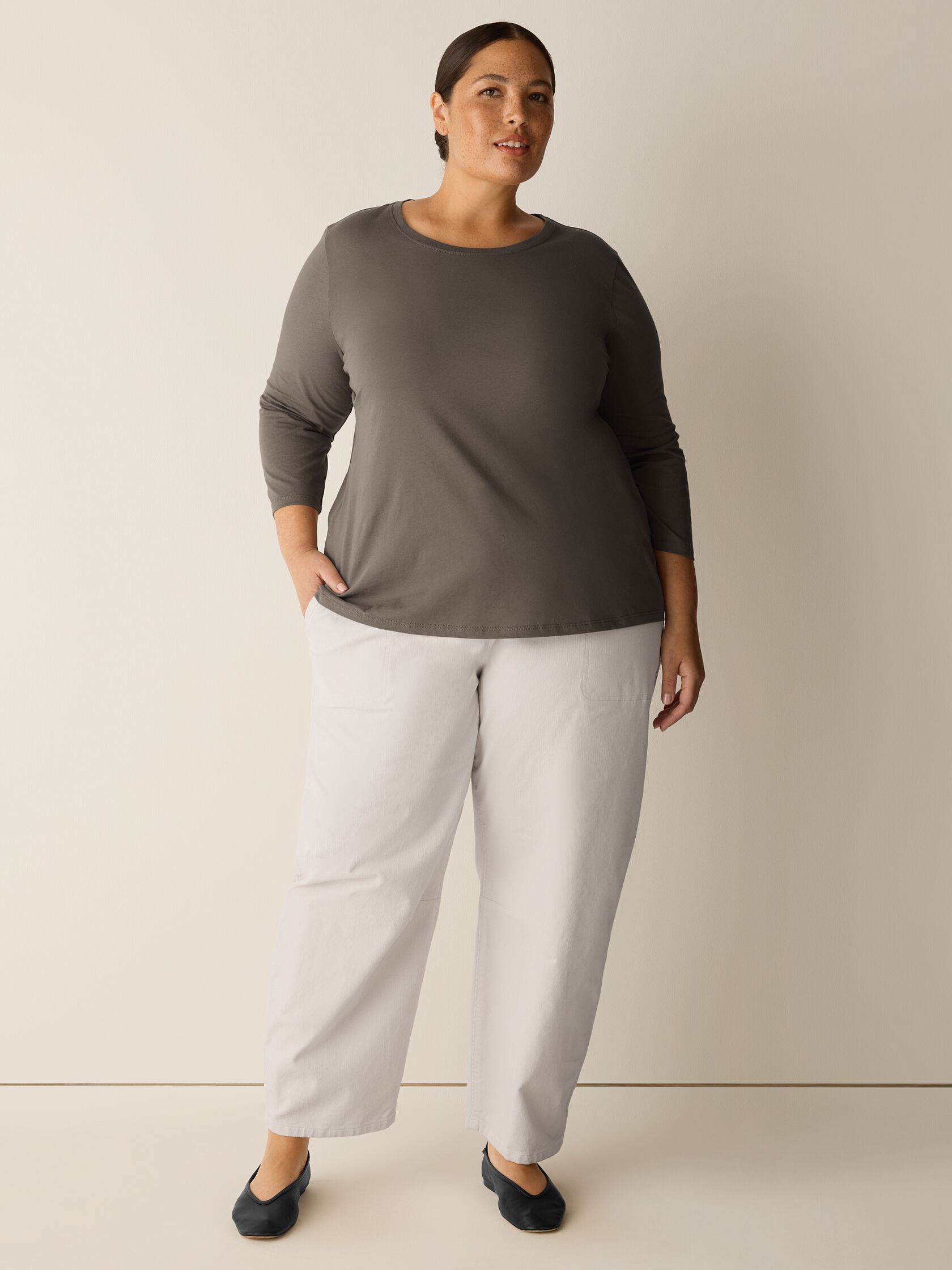 Eileen Fisher Round Neck Easy 3/4 Sleeve Tee