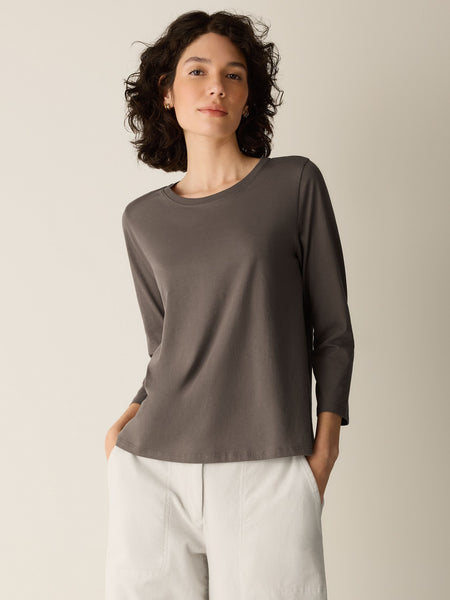 (Pre-Order) Eileen Fisher Round Neck Easy 3/4 Sleeve Tee