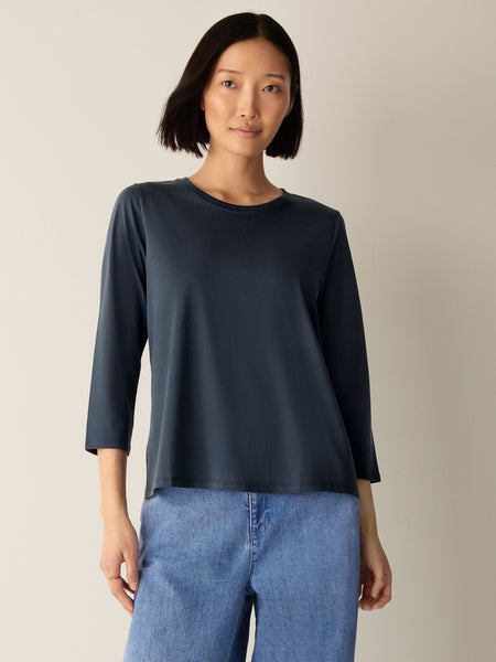 (Pre-Order) Eileen Fisher Round Neck Easy 3/4 Sleeve Tee